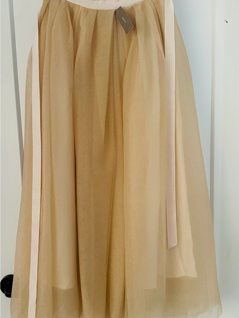 J. Crew Collection Champagne Tulle Long Skirt with Grosgrain Ribbon Waist, New